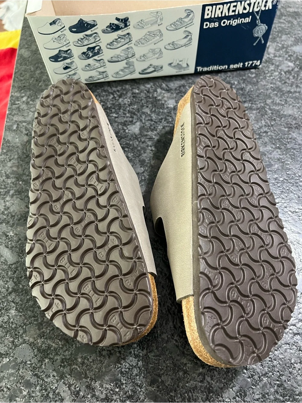 Birkenstock Two-Strap Sandals in Taupe Gray